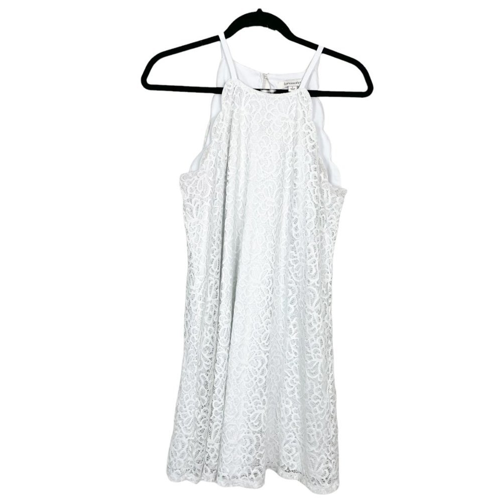 Francesca's Woman's L White Lace Sheath Dress High‎ Neck Spring Dance Homecoming